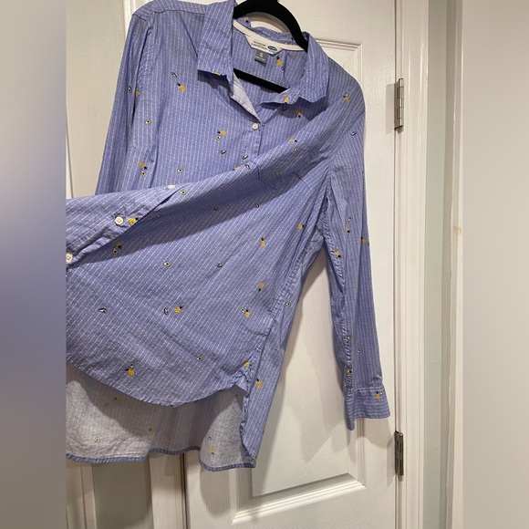 Old Navy Size XL The Classic Shirt Blue Stripe Avocado Pineapple Print Button - Picture 7 of 12